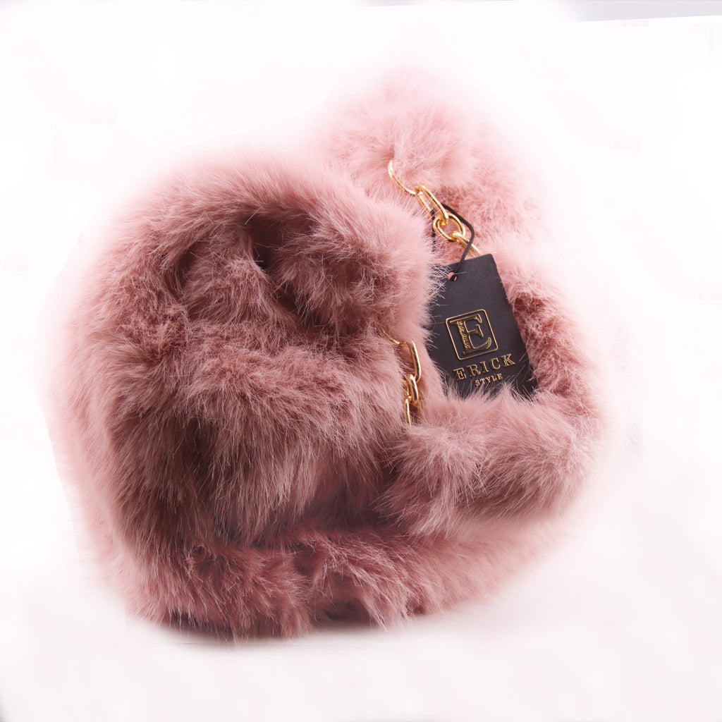 Borsa Donna morbida pelliccia sintetica Erick Style rosa cipria