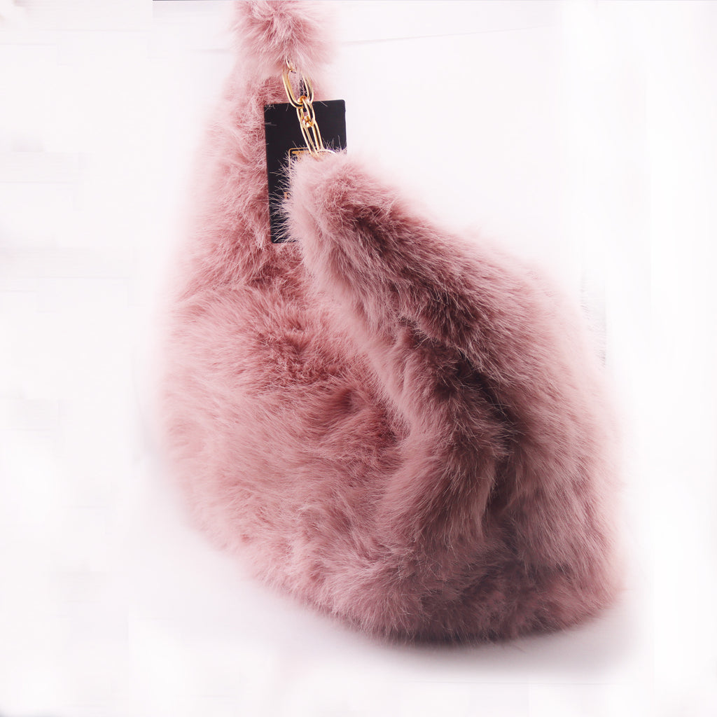 Borsa Donna morbida pelliccia sintetica Erick Style rosa cipria