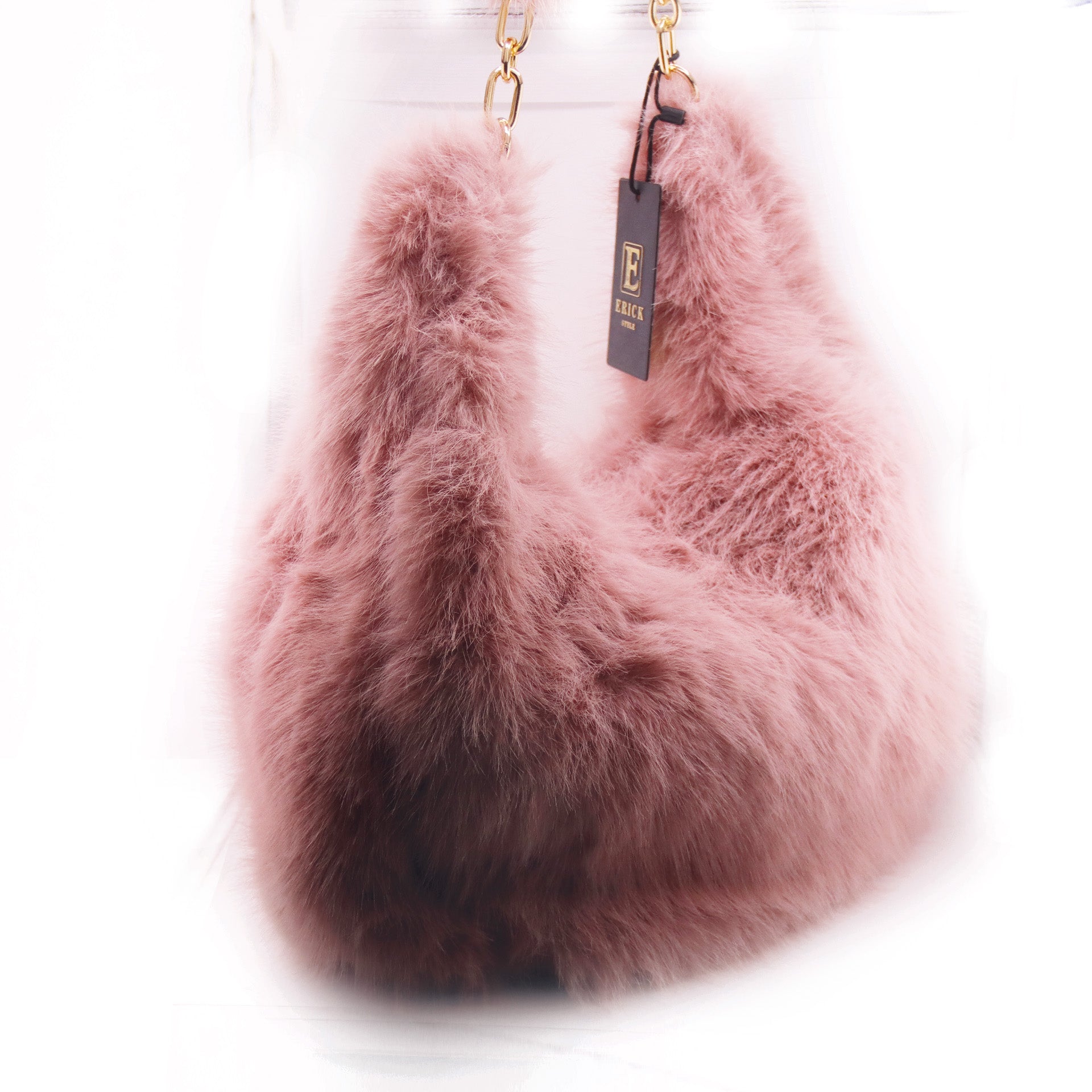 Borsa Donna morbida pelliccia sintetica Erick Style rosa cipria
