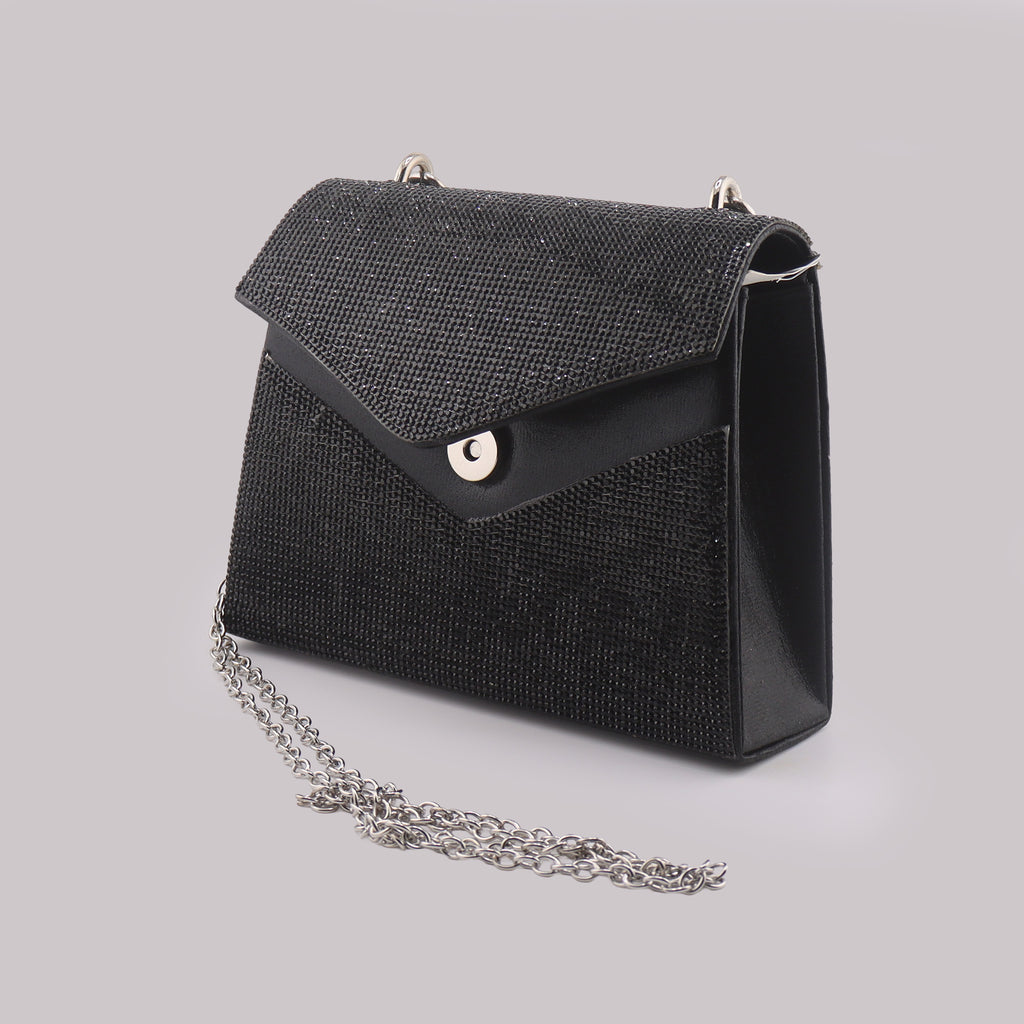 Borsa donna pochette da sera nera con strass
