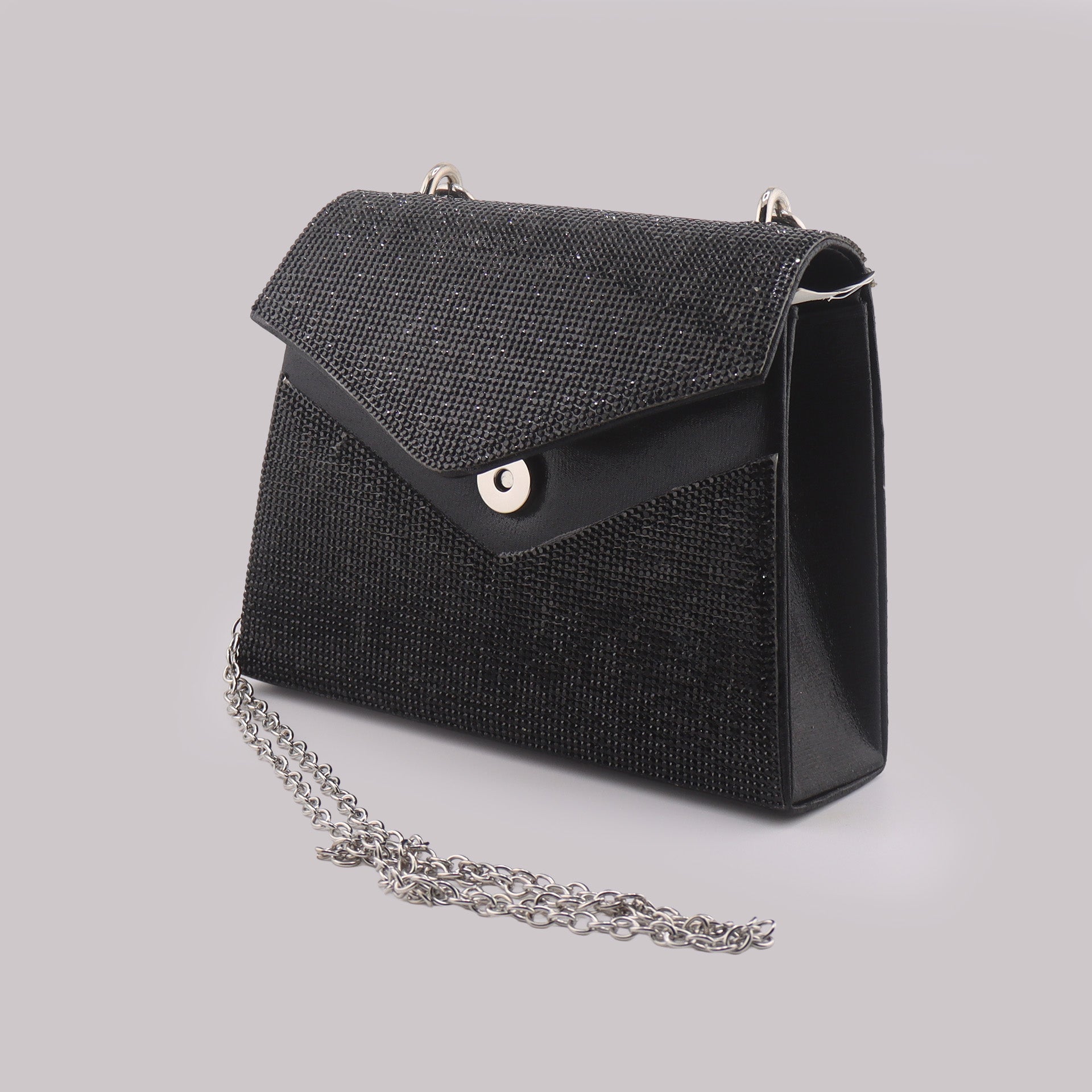 Borsa donna pochette da sera nera con strass