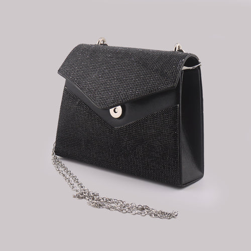 Borsa donna pochette da sera nera con strass