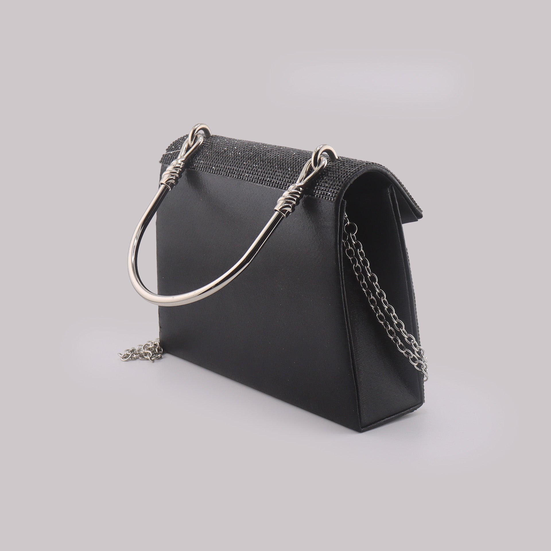 Borsa donna pochette da sera nera con strass