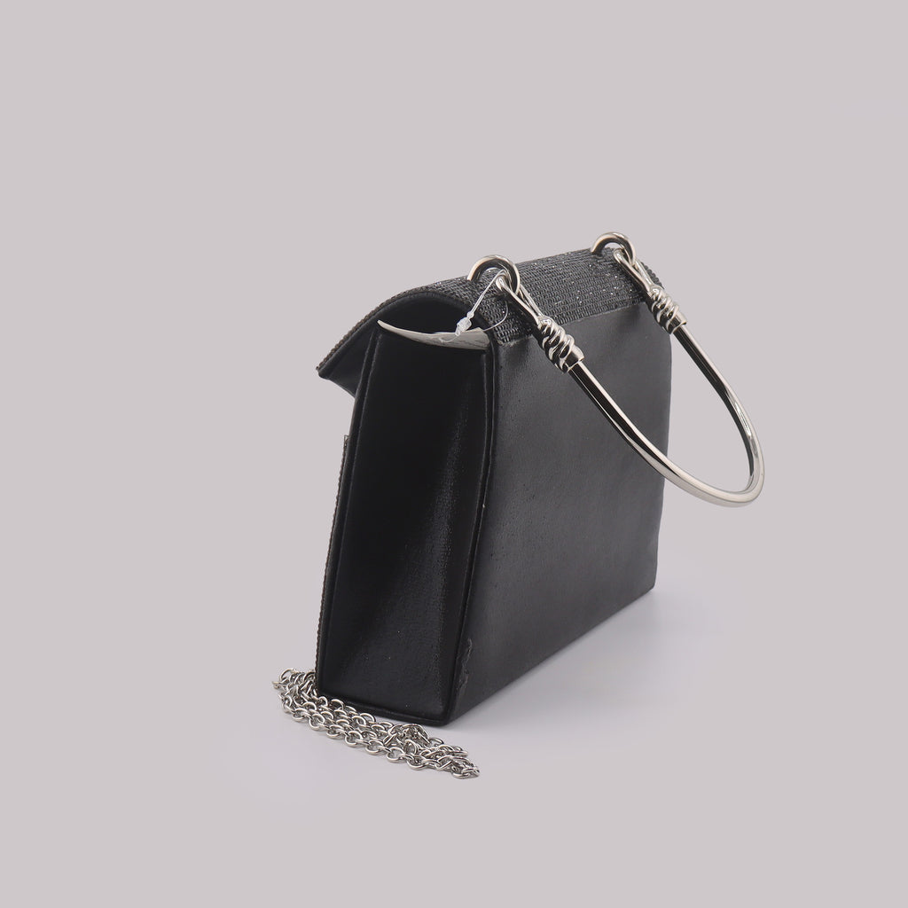 Borsa donna pochette da sera nera con strass