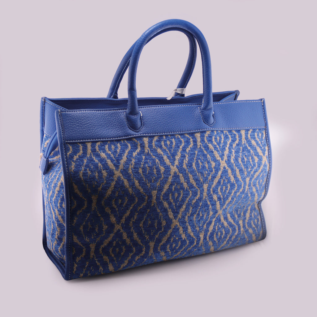 shopping bag azzurro in tessuto jacquard  (o tote bag)