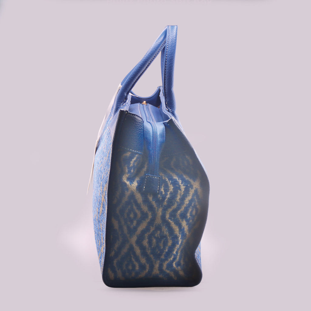 shopping bag azzurro in tessuto jacquard  (o tote bag)